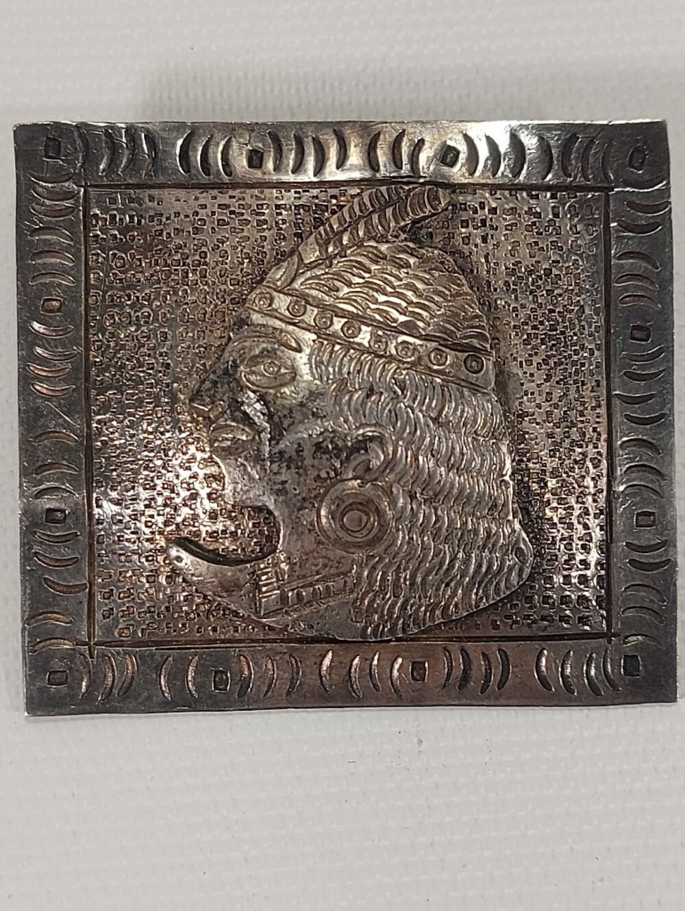 Vintage Industria Peruana 900 Sterling Silver Square Unisex Pin Brooch Native